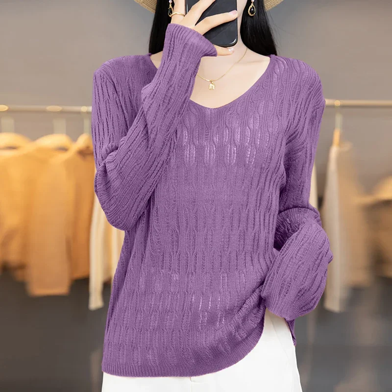 Женский кашемировый свитер с V-образным вырезом Свободный Тонкий модель F408 на