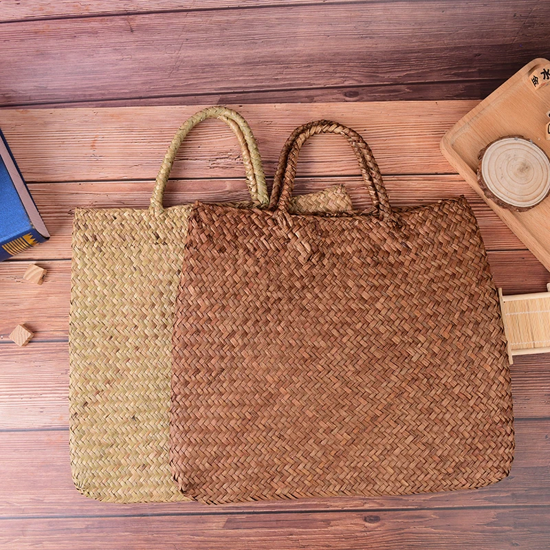1PCS Beach Bag For Summer Big Straw Bags Handmade Woven Tote Women Travel Handbags Luxury Designer Shopping Hand Bags images - 6