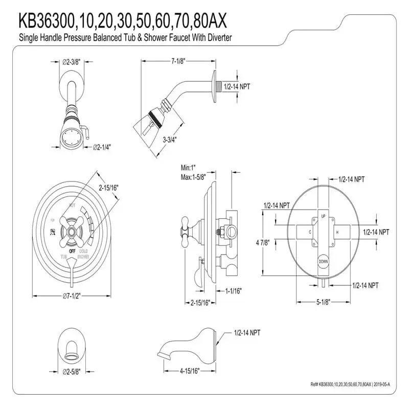 

KB36300AX Restoration Tub and Shower Faucet, Matte Black