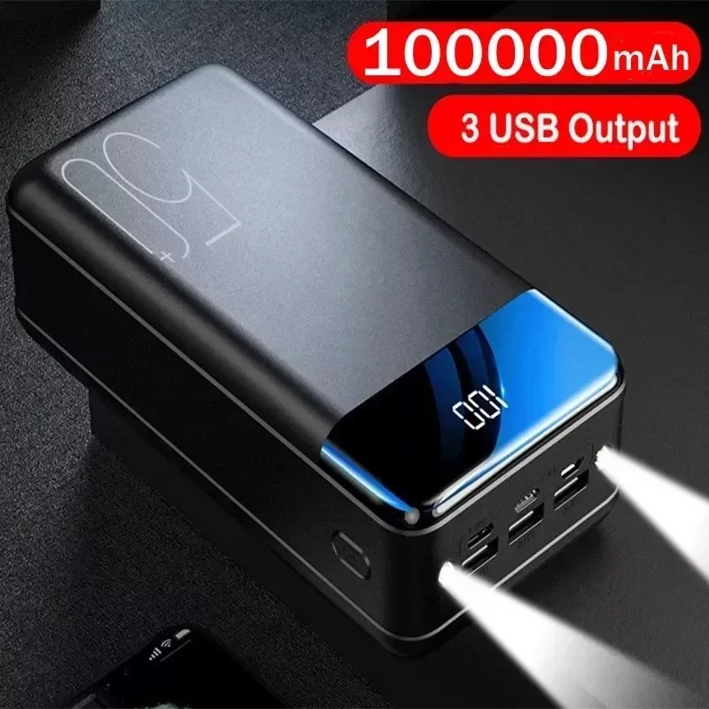 

NEW2023 Bank 100000mAh Portable Fast Charging PowerBank 3 USB PoverBank External Battery Charger For Mobile Phones Tablet