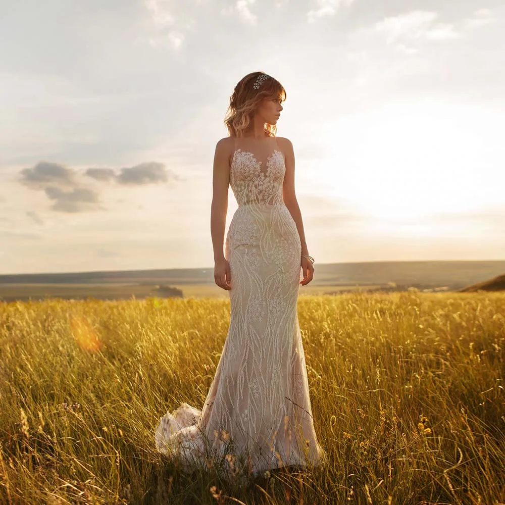 

Elegant Bridal Gowns 2022 Lace Appliques Sweetheart Sleeveless Bride Dress Detachable Train Tulle Mermaid Wedding Dress Custom