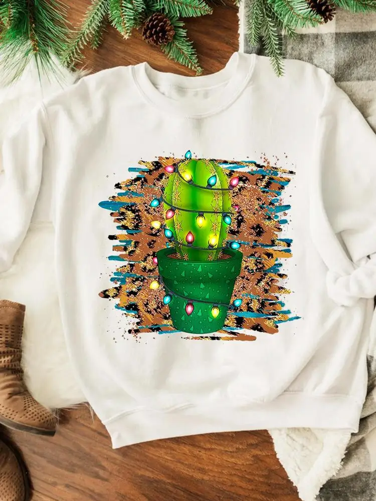 

Cactus Plant Merry Christmas New Year Sweatshirts Happy Holiday 90s Trend Graphic Pullovers Print Wear Fashion Women Clothing