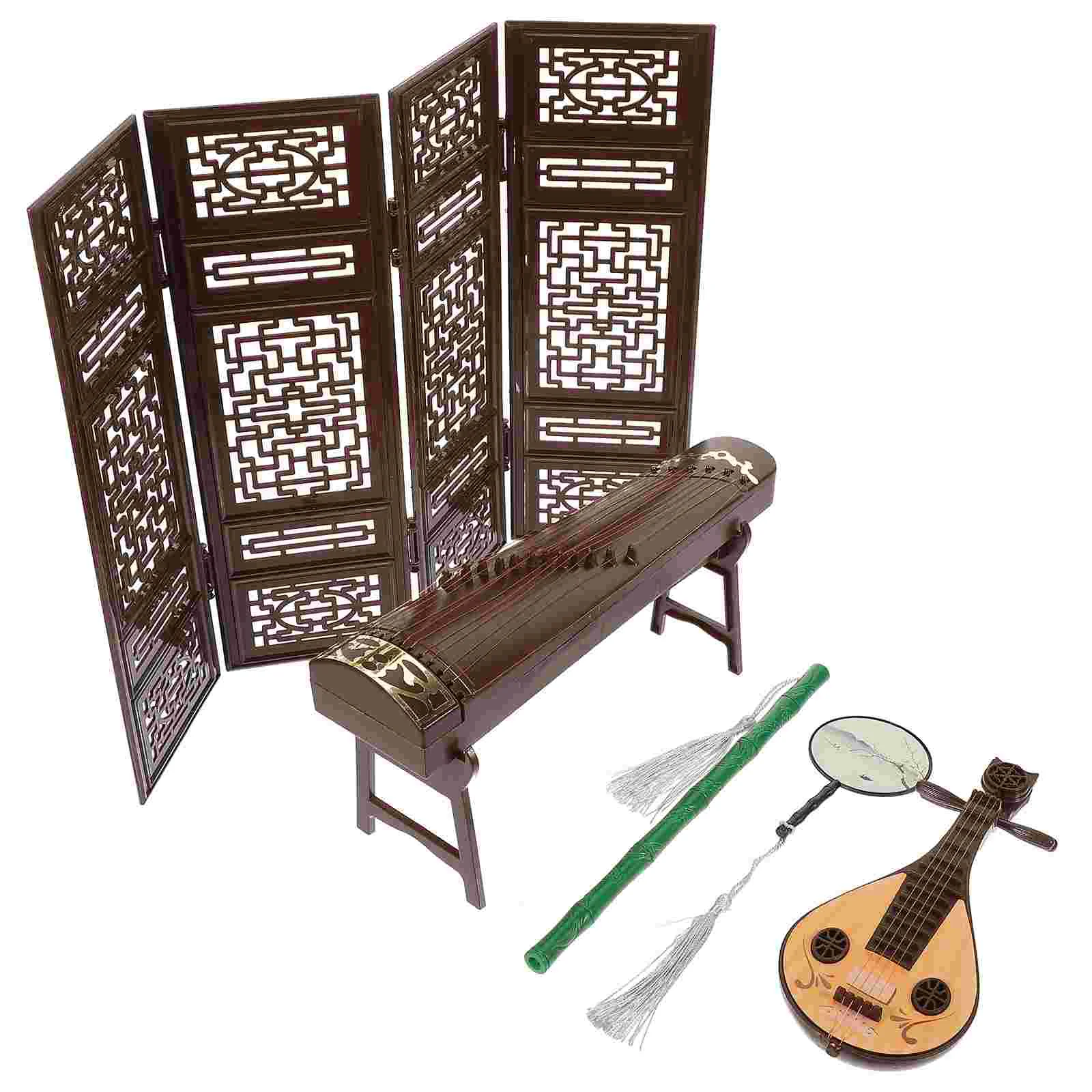 

1 компл. Миниатюрный китайский Guzheng Пипа винтажный вентилятор экран Модель домашний декор