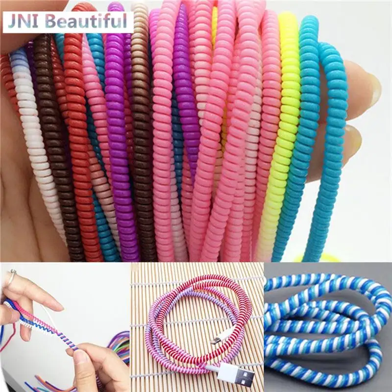 10 шт./лот, спиральное Зарядное устройство USB для передачи данных, Защитная пленка для шнура, сматыватель для iPhone 5 6 6S 7 8 Plus Samsung HTC 50 см