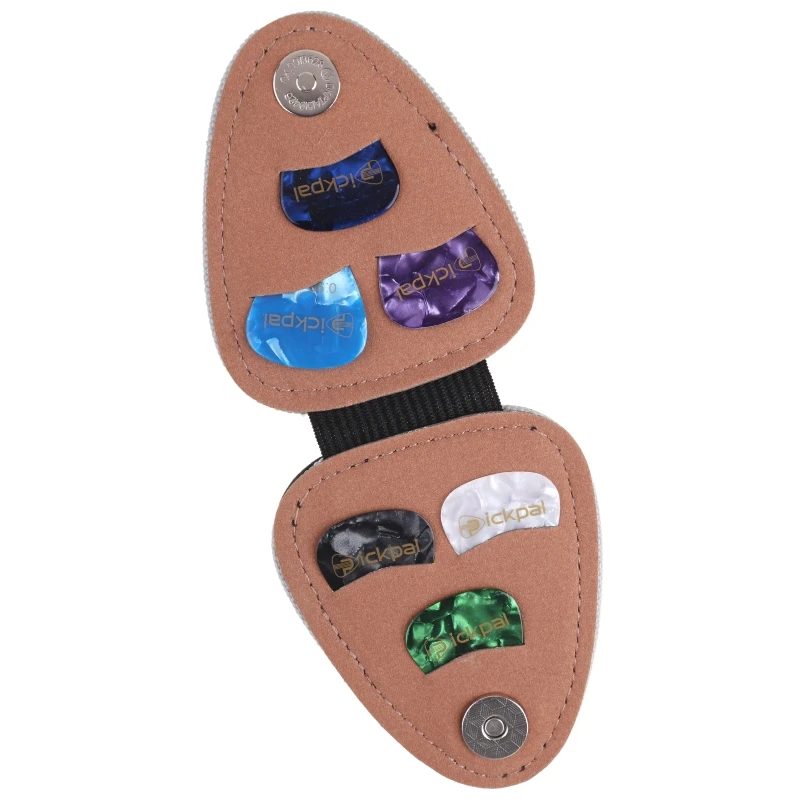 

Держатель медиаторов для гитары с 6 медиаторами, черные медиаторы из искусственной кожи с пряжкой креативные пуговицы чехол Мини-аксессуар...