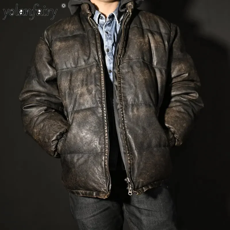 

Мужская винтажная куртка из натуральной овечьей кожи, большие размеры