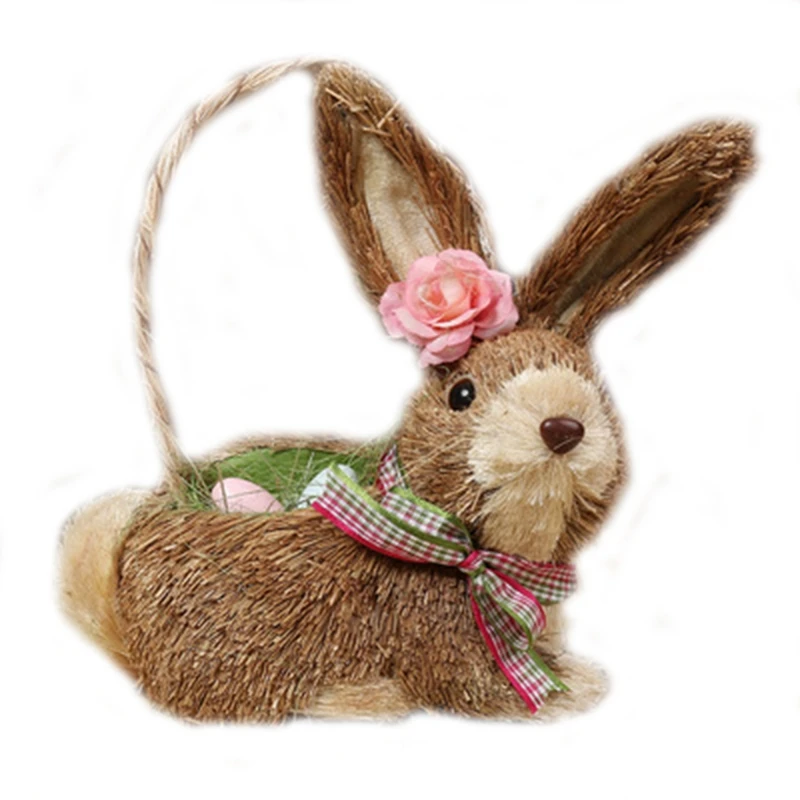 

Искусственная солома в виде яичницы, Пасхальный кролик, статуэтки, Плетеный кролик ручной работы, настольные украшения, поделки, сад, технические украшения, гнездо