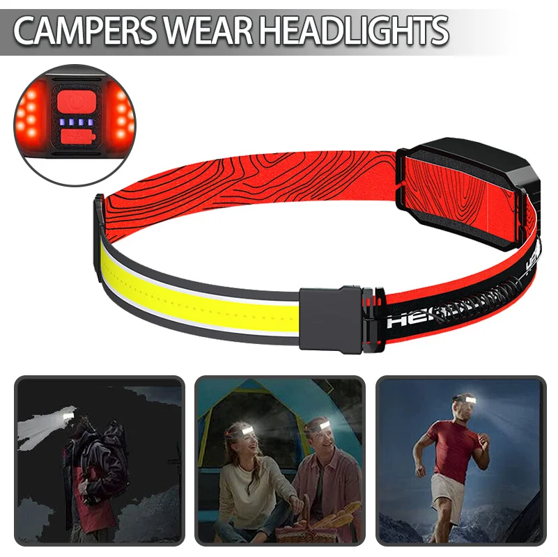 

USB Rechargeable COB LED Headlamp Outdoor Camping Light Work Lights Head Flashlight Front Lanterns With Built-in Battery