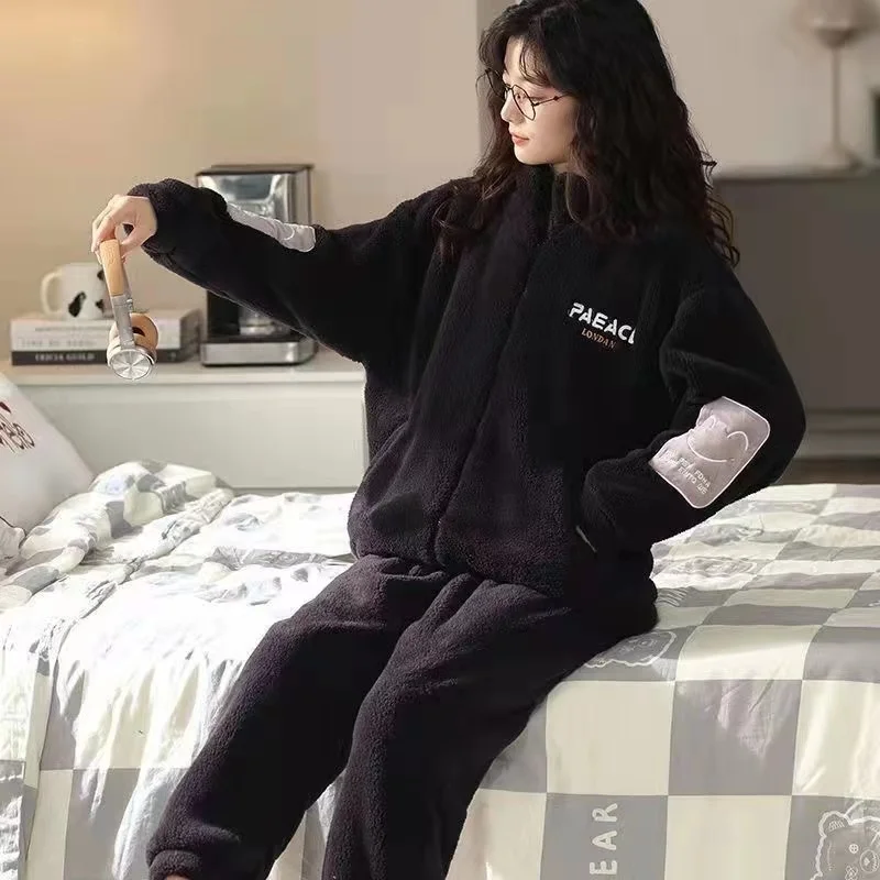 2022 New Women's Pajamas Sets Winter Thick Warm Flannel 2 Pieces/Sets Long Sleeve Trouser Suit Female Homewear Pijama