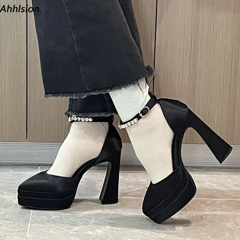 Женские атласные туфли на блочном каблуке с острым носком размеры 3-10 5