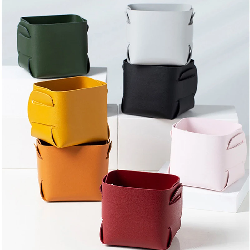 

Креативная коробка для хранения из искусственной кожи, скандинавский Настольный декоративный поднос для ключей для ювелирных изделий, органайзер для макияжа, контейнер, держатель для книг и растений