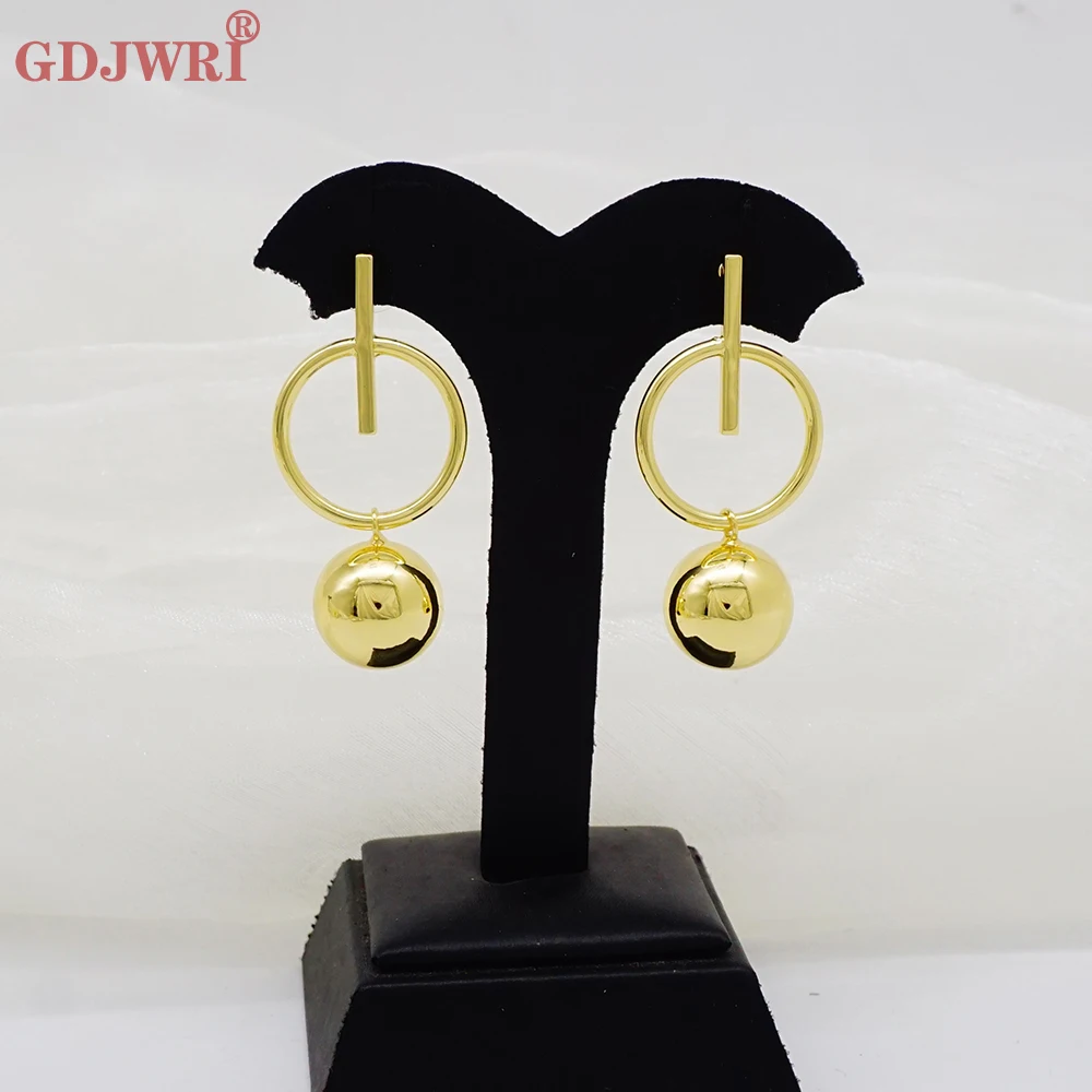 

Fashion Dubai Gold Color Copper Round Ball Earrings For Women Punk Style Long Drop Hanging Earings Girls Arab African Jewelry