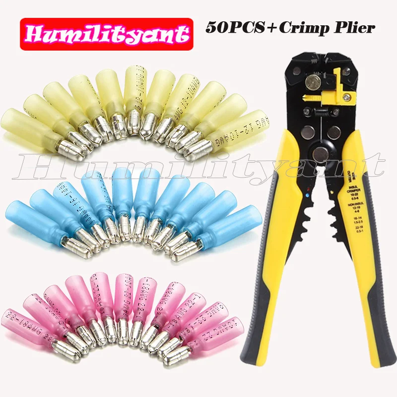 

50PCS Heat Shrink Butt Connector Waterproof Insulated Solder Seal Wire Terminal with 1PC Crimp/Cutter Plier