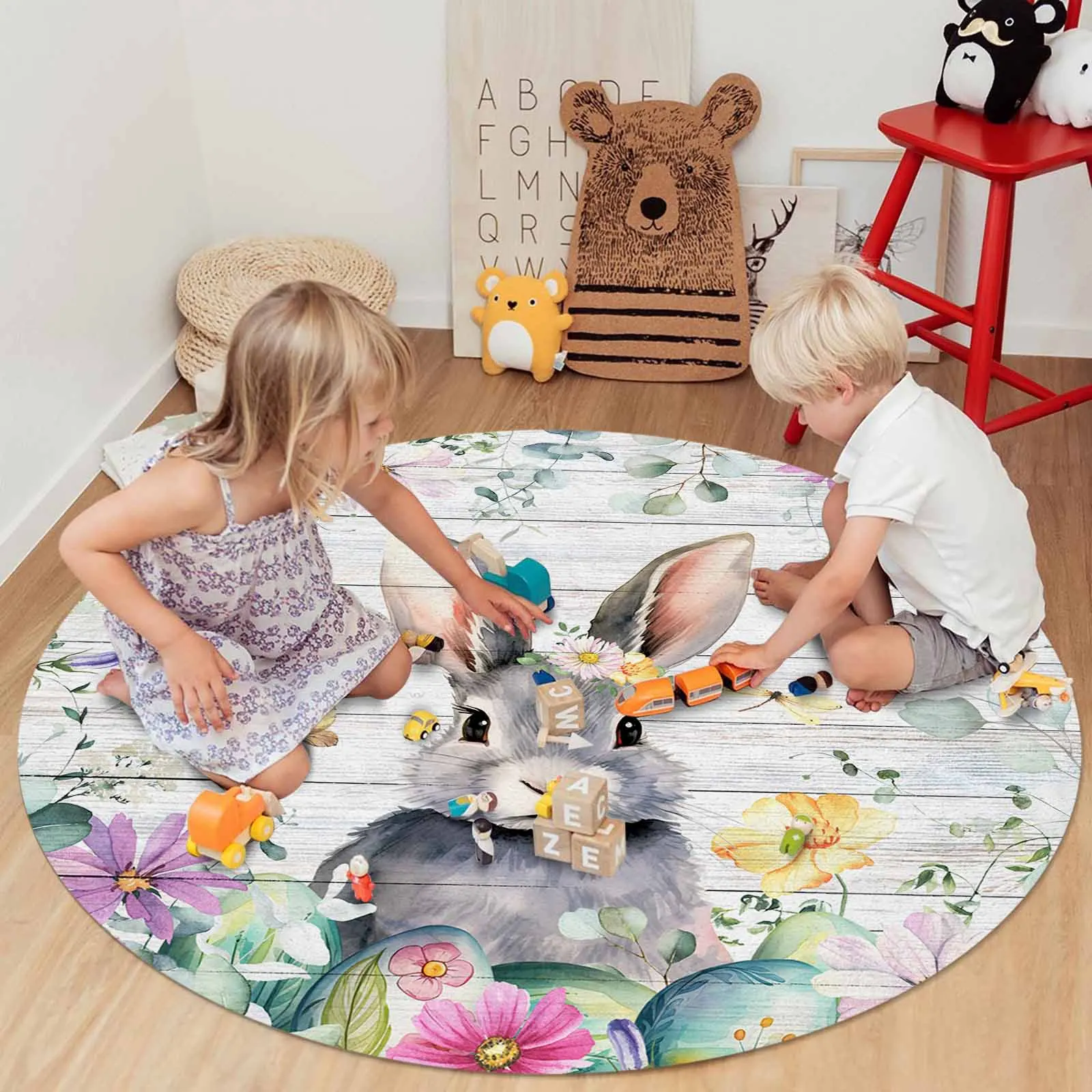 Пасхальный весенний цветочный яйцо кролик круглый коврик для гостиной большой