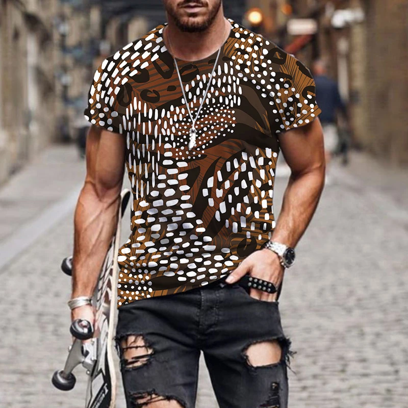 Футболка мужская оверсайз с абстрактным леопардовым принтом модная тенниска