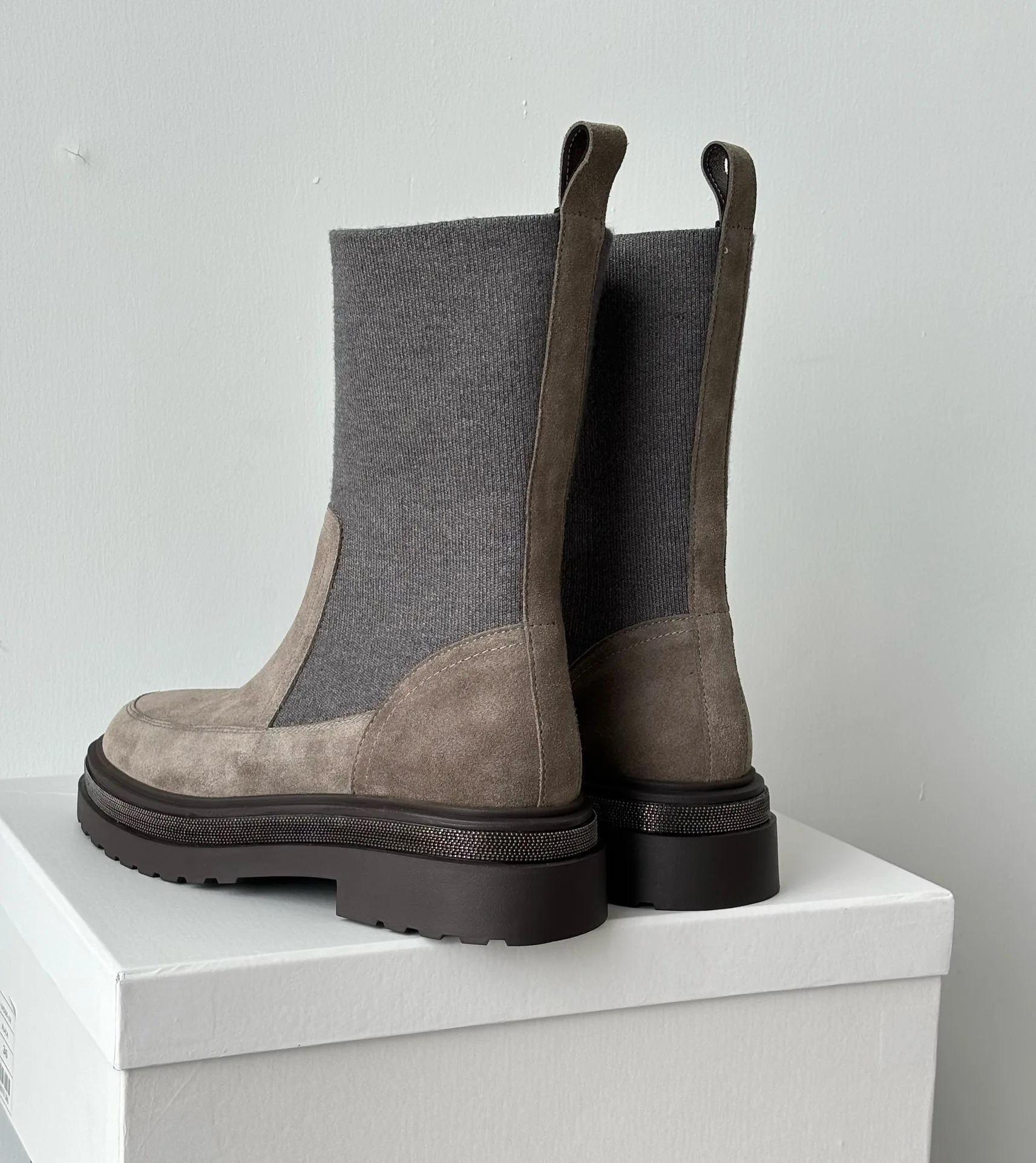 Maxdutti/осенне-зимние винтажные замшевые сапоги челси из шерсти с толстой подошвой 5