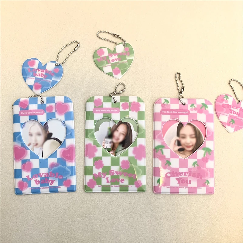 

INS 3 Inch Photocard Holder Love Hollow Idol Photo Sleeves With Heart Pendant Card Holder Clover Photo Protective Sleeve