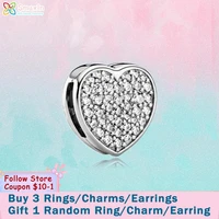 smuxin 925 sterling silver bead silver pave heart clip charm fit original pandora bracelets for women jewelry making girl gift