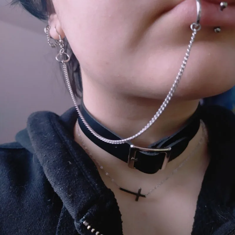 1PC No Piercing Cosplay Props Anime Earrings Fake Lip Ring with Long Chain lip Clip Fake Piercing Septum Goth Ear Pierc Jewelry images - 6