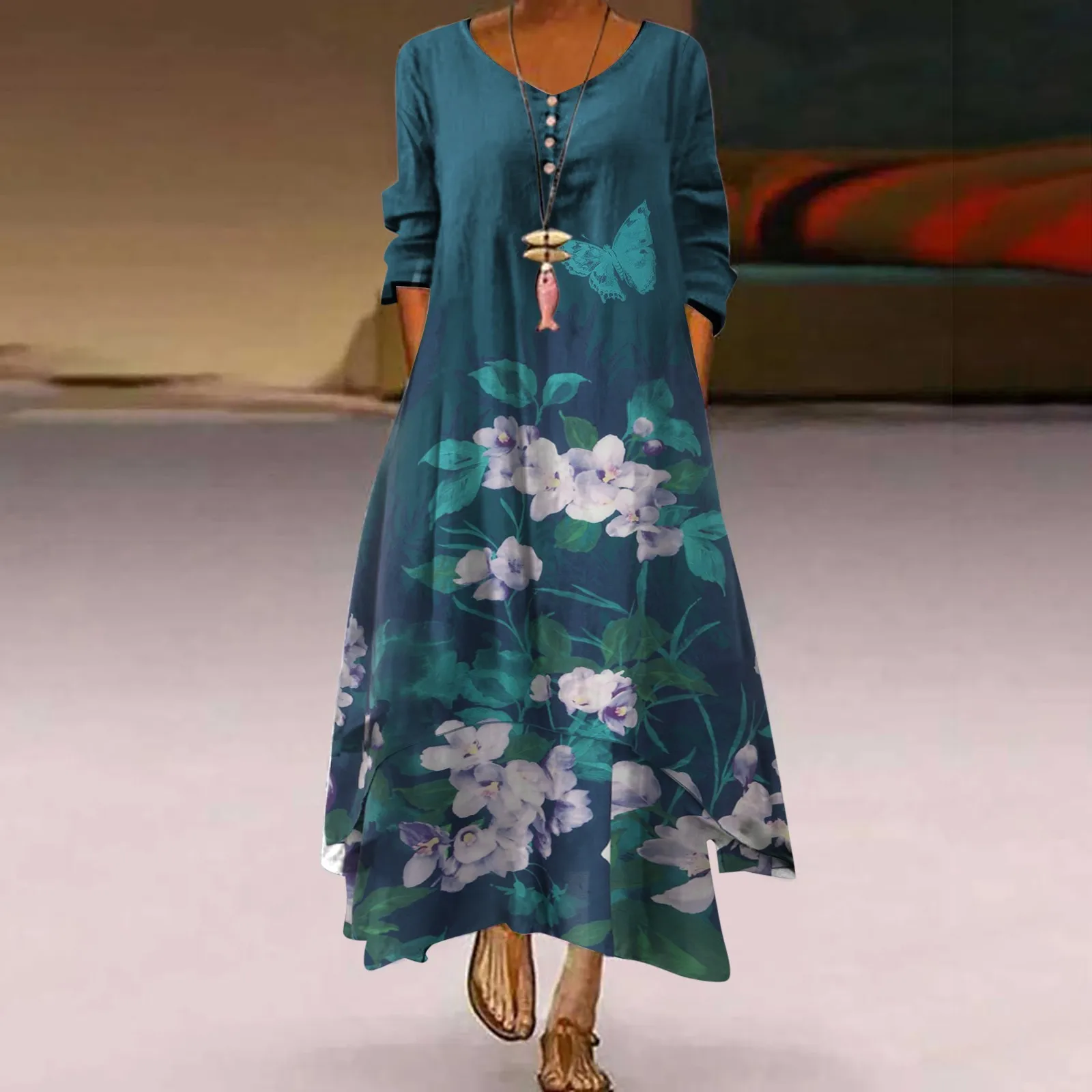 

Linen Dress For Women Summer 2022 Casual Long Shirt Dress Midi Cotton Swing Dresses Button up Collar Dress for Women