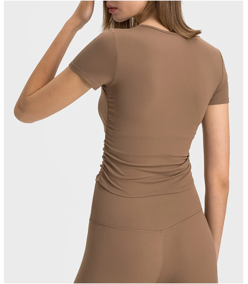 Women's Short Sleeve Top Outdoor Jogging Ribbed Top Women Shirt Yoga Sport Leisure T-shirt Women Pulovers Gym Workout Clothing