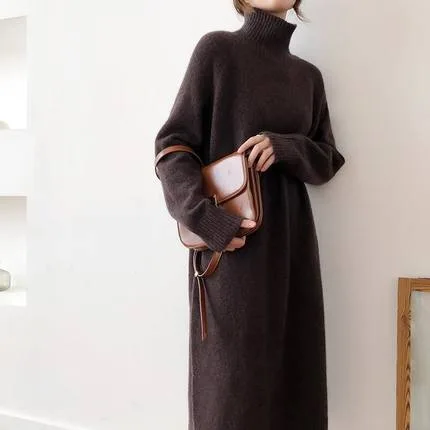 

In female qiu dong of 21 knitting dress long languid tall collar fair maiden wind is taken inside straight tube knee-sweater mak