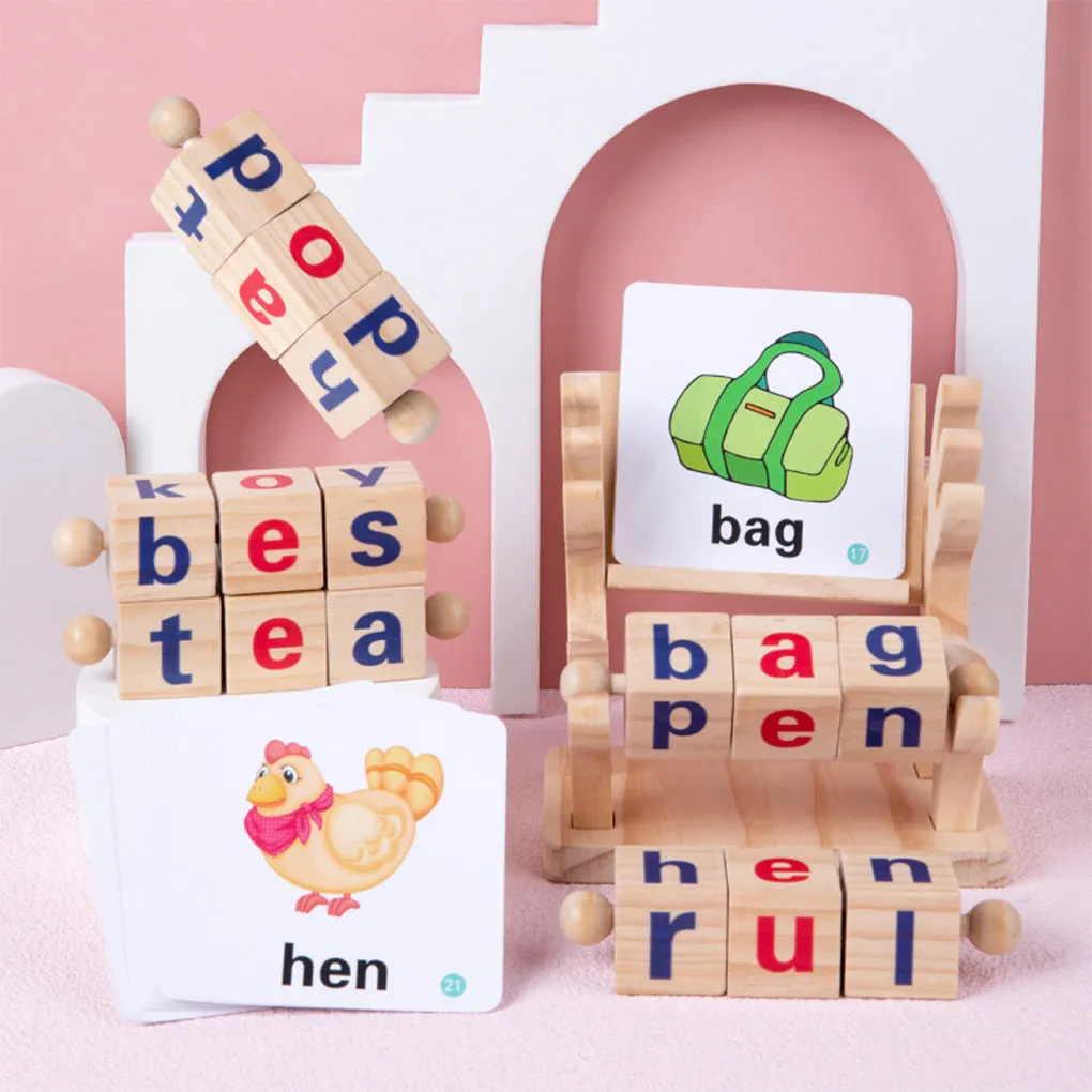 

English Alphabet Vowel Spelling Blocks Children Education Letter Cognition Wood Toys Household Kindergarten School