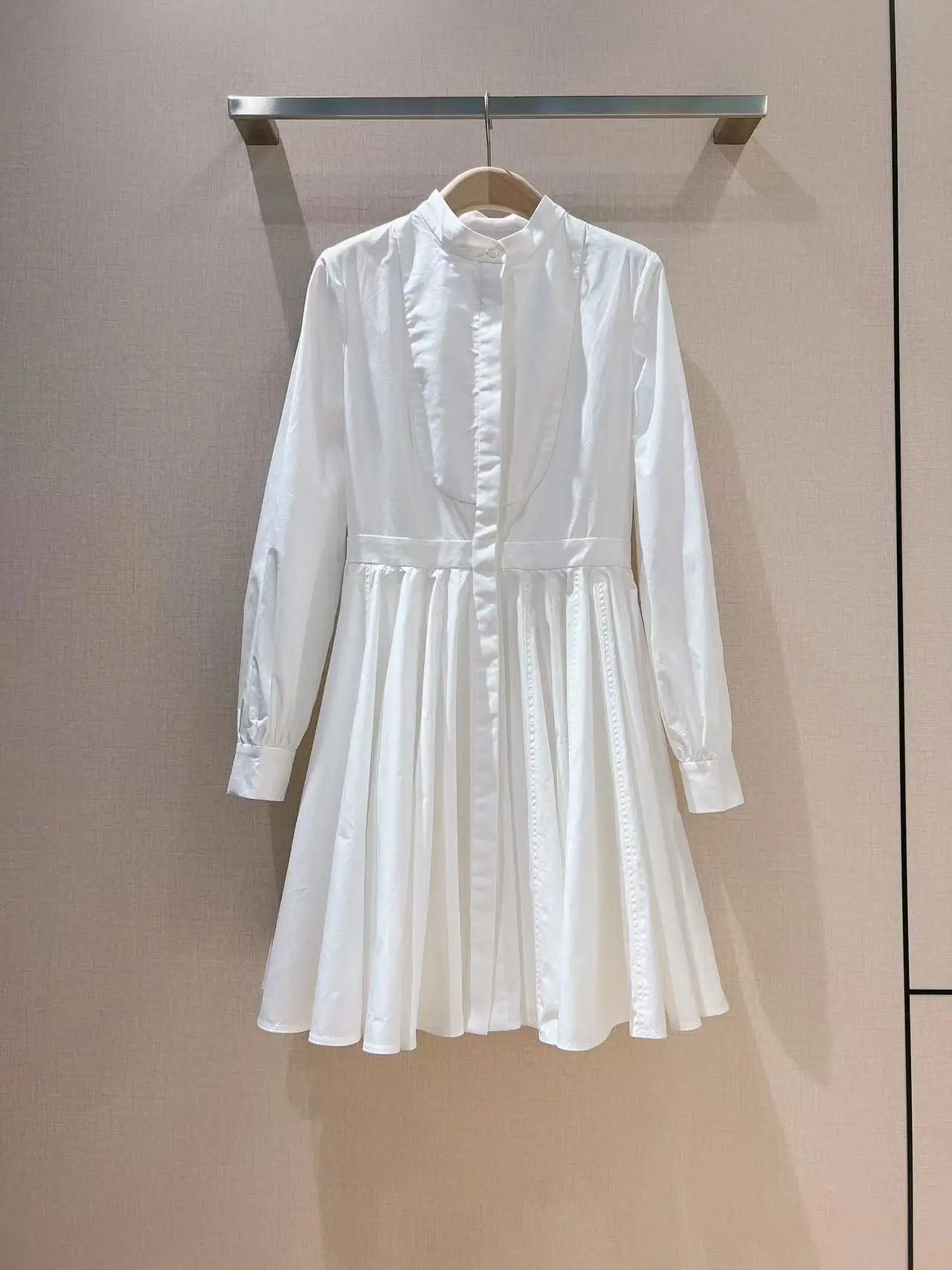 Fyion High Quality 2023 Summer Women Fashion Runway Office Mini Dress Sexy Long Sleeves White Pleated Dresses