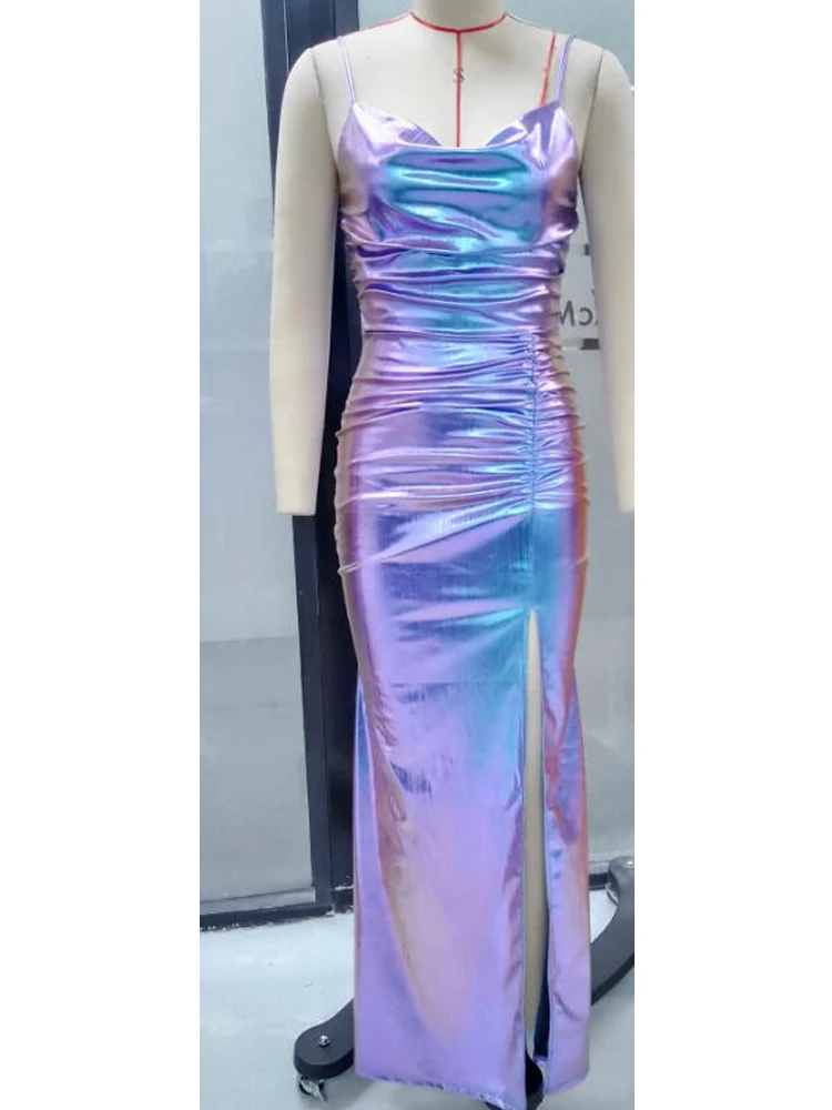 Женское сексуальное платье с воротником-хомутом рюшами на тонких бретельках