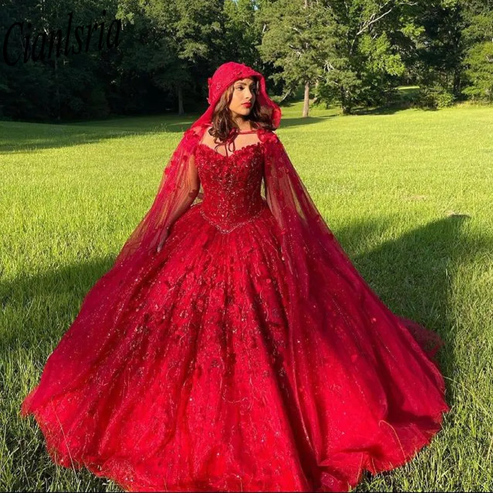 

Red Quinceanera Dresses Flowers Sweetheart Sweet 15 Girls Princess Dress vestidos de quinceañera 2022 estidos para 15 ñera