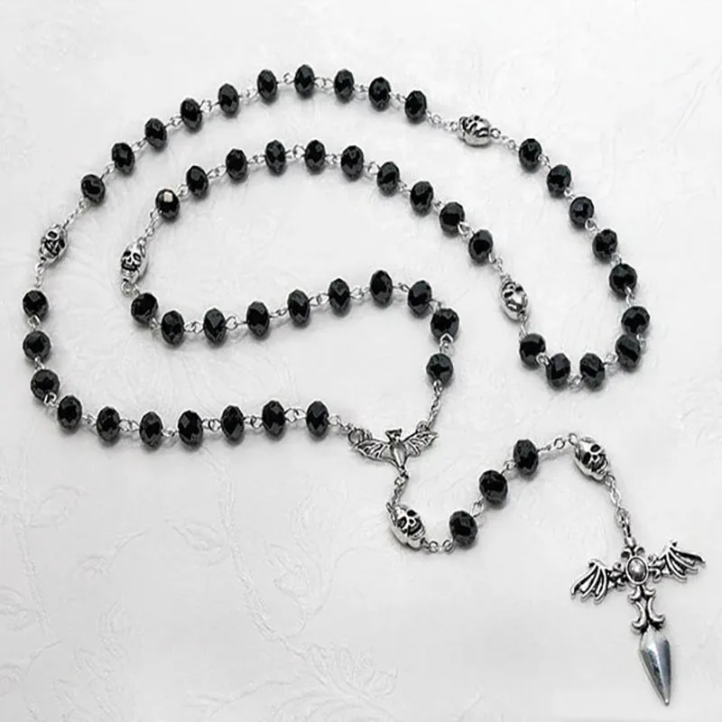 

Gothic vampire rosary necklace Skull Bat Winged Dagger Cross long necklaces men women 2022 jewelry evil eye yk2