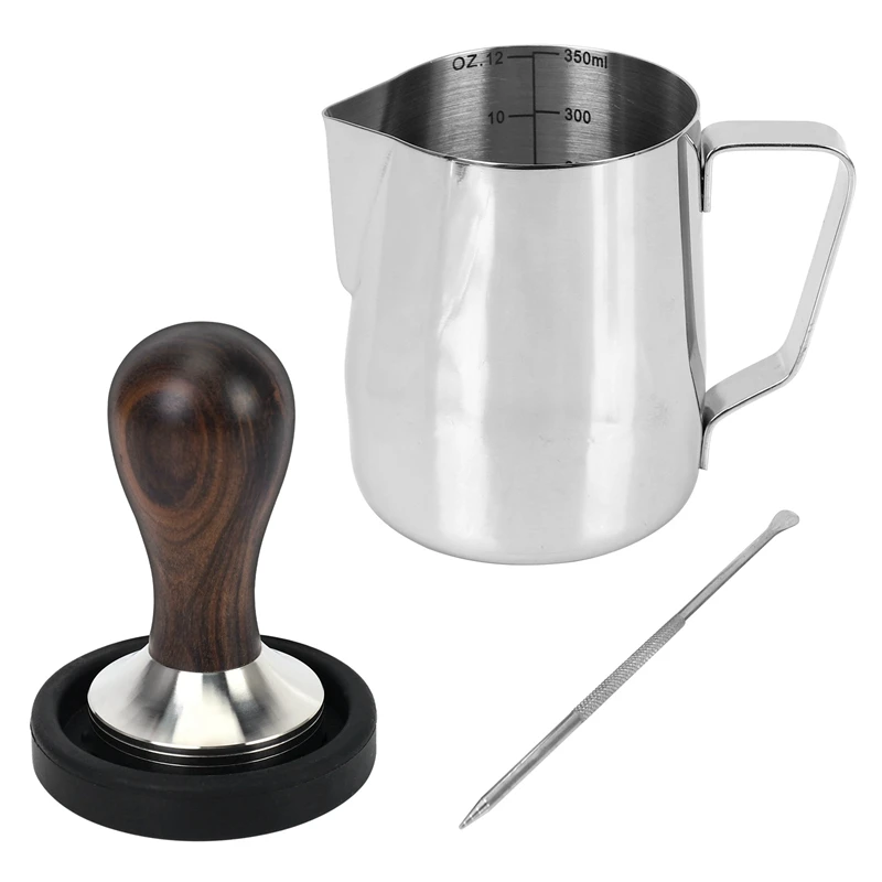 

Coffee Tamper,Espresso Coffee Press Stainless Steel Silver 51Mm Tamper Coffee Shop Supplies With Tamper Mat,Milk Jug