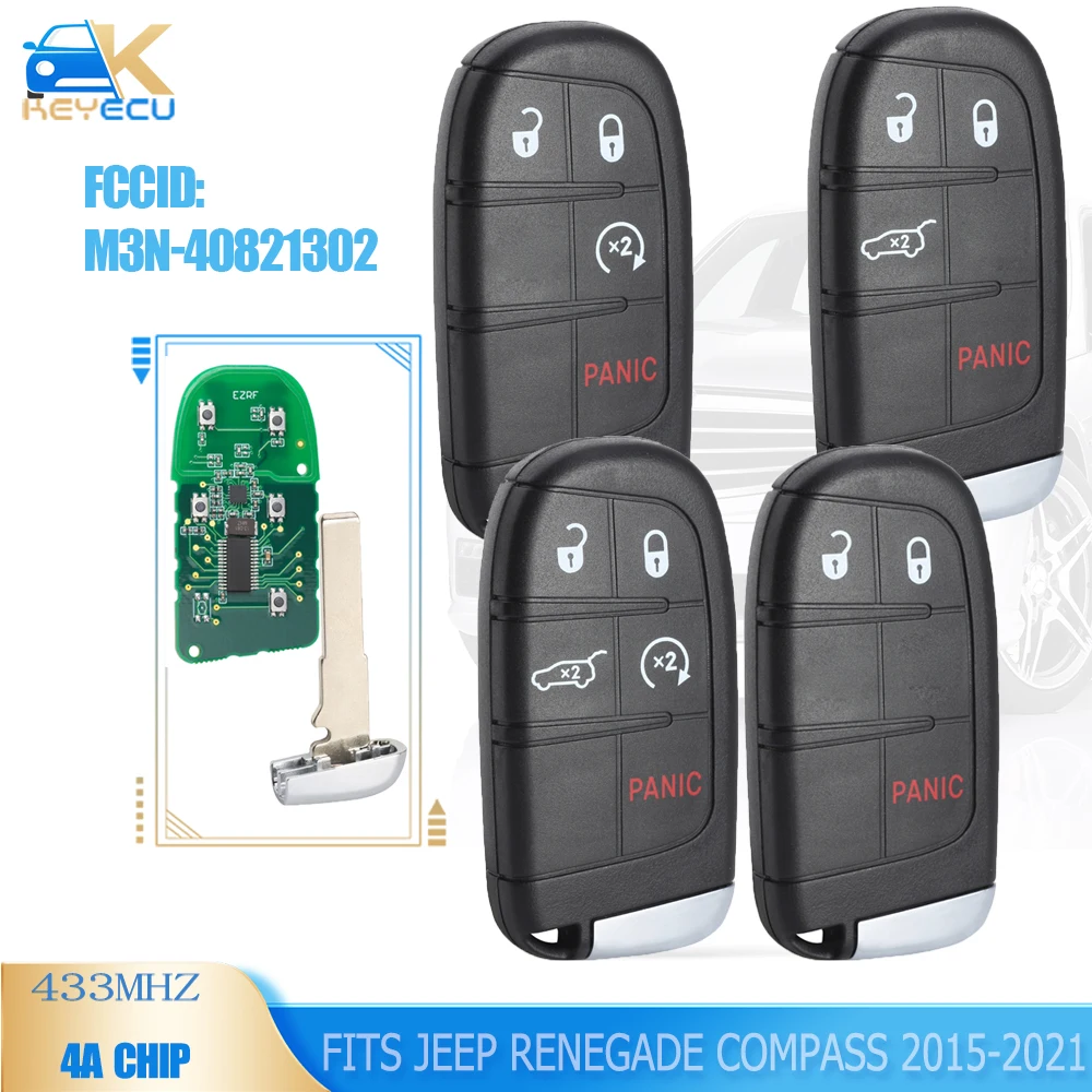 Умный дистанционный ключ KEYECU модель 3B/4B/5 Кнопка 433 МГц 4A для Jeep Renegade Compass 2015 2016 2017