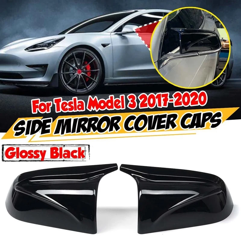 

2Pcs Glossy Black Car Side Rear View Mirror Cover Direct Replacement Cap for Tesla Model 3 2017-2020