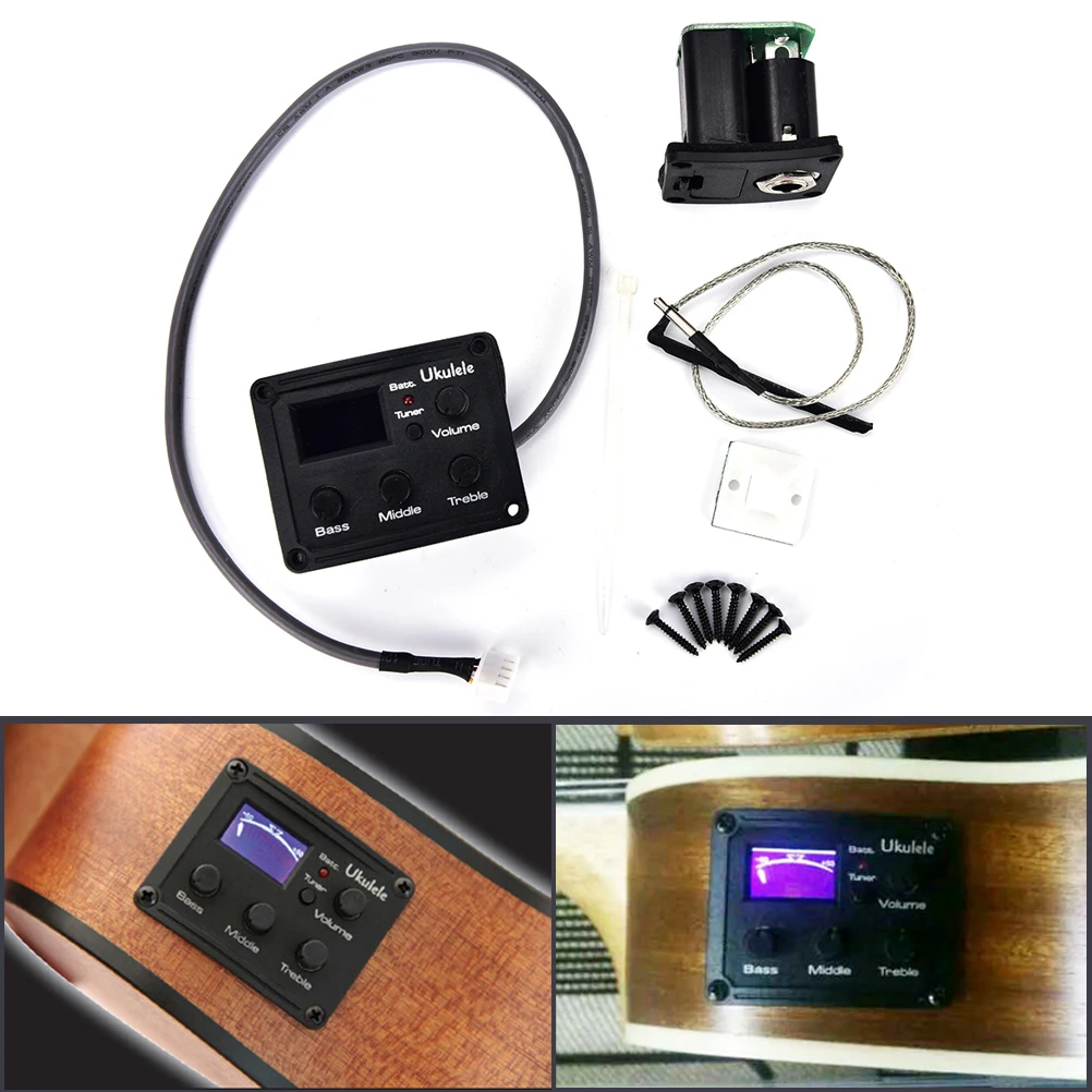 

IRIN Ukelele Piezo Pickup Preamp 3-Band EQ Equalizer Tuner System Piezo Ceramic Pick-up with LCD Display