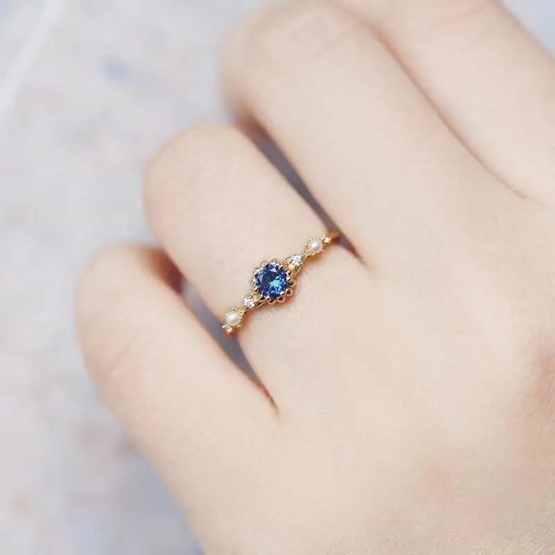 

[Blue Whale] S925 Sterling Silver Inlaid Sapphire Ring Female Translucent Pearls for Girlfriends and Friends Fashion