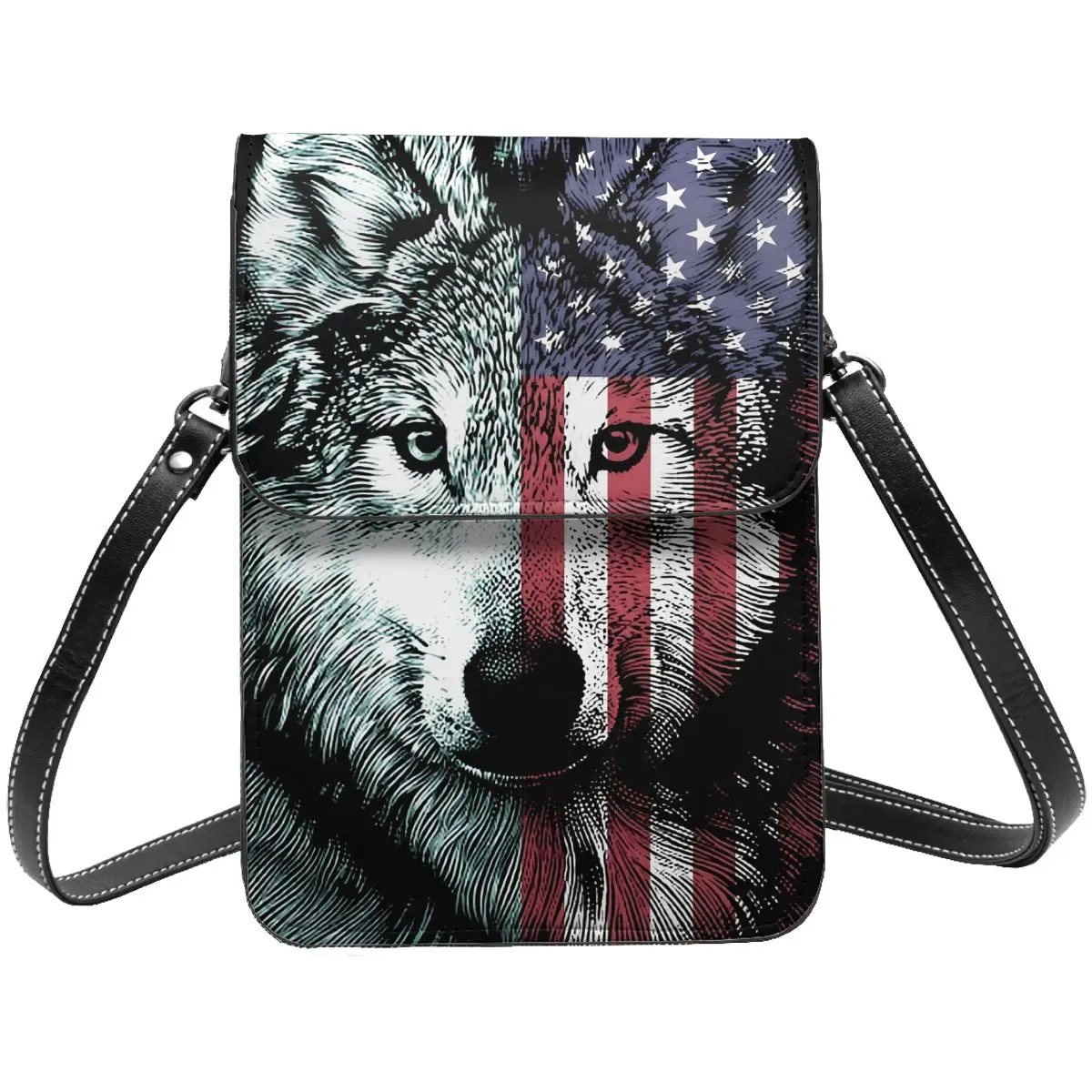 

American Wolf Shoulder Bag Funny Animal Print Travel Female Mobile Phone Bag Gift Reusable Leather Bags