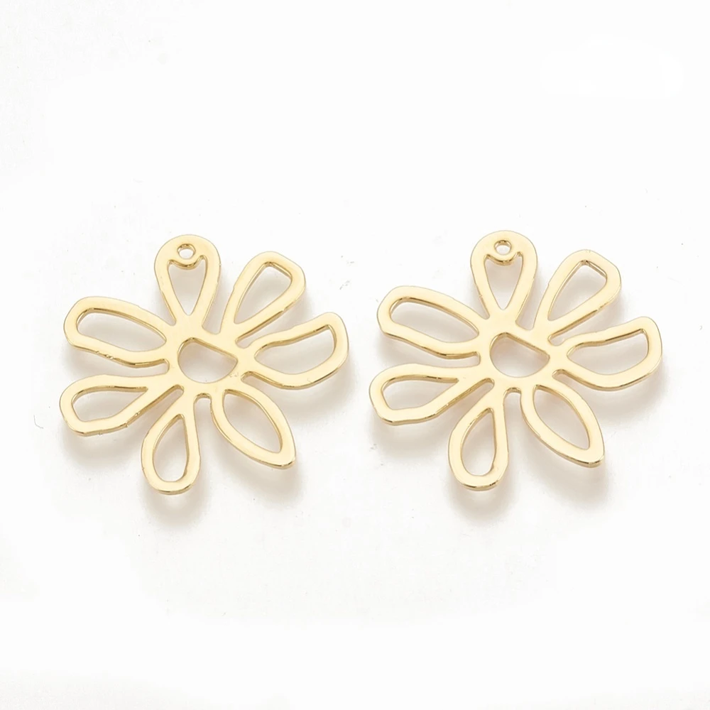 

5pcs Brass Pendants Flower Real 18K Gold Plated 25x26x1mm Hole: 1mm