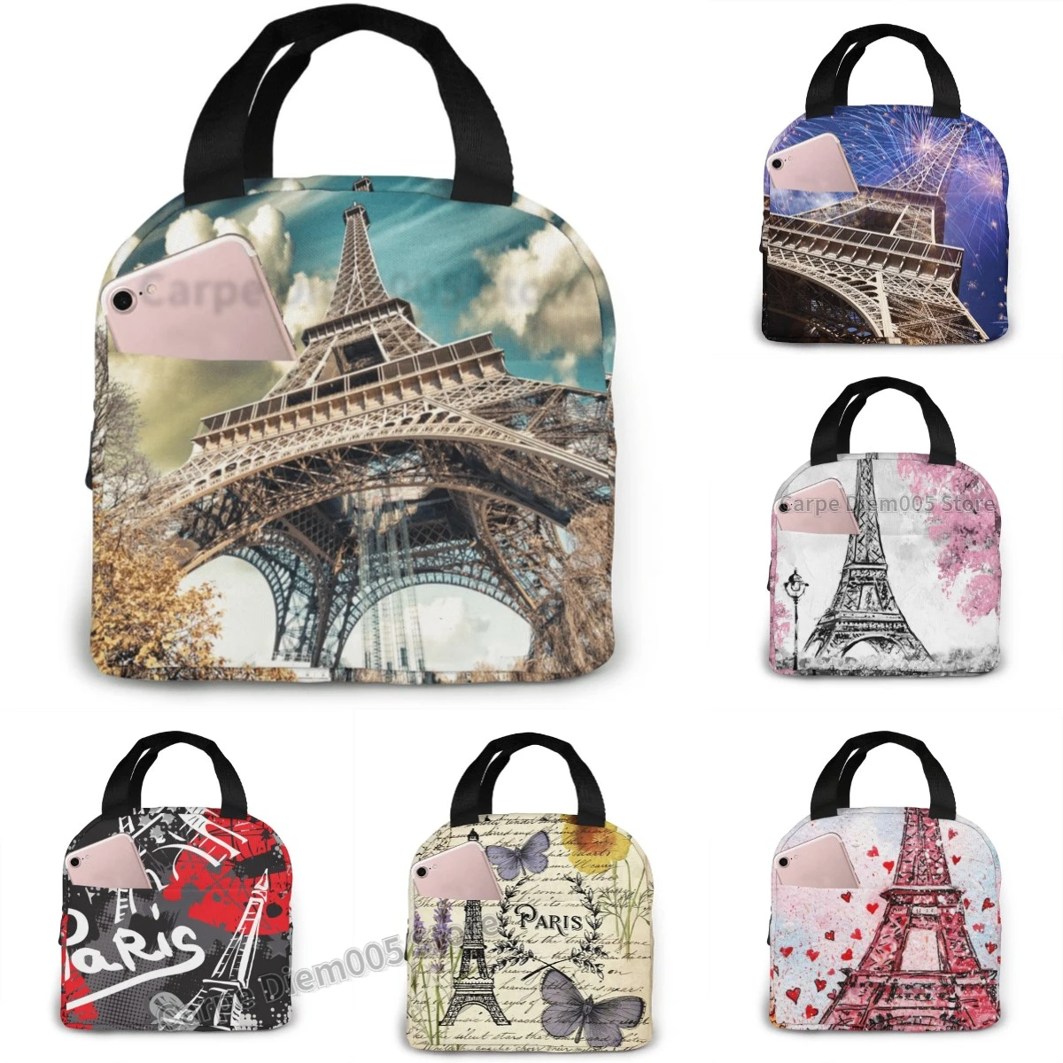 

Wonderful Street View Of Paris Eiffel Tower Vegetation Cooler Bag Portable Zipper Thermal Lunch Bag Convenient Box Tote Food Bag