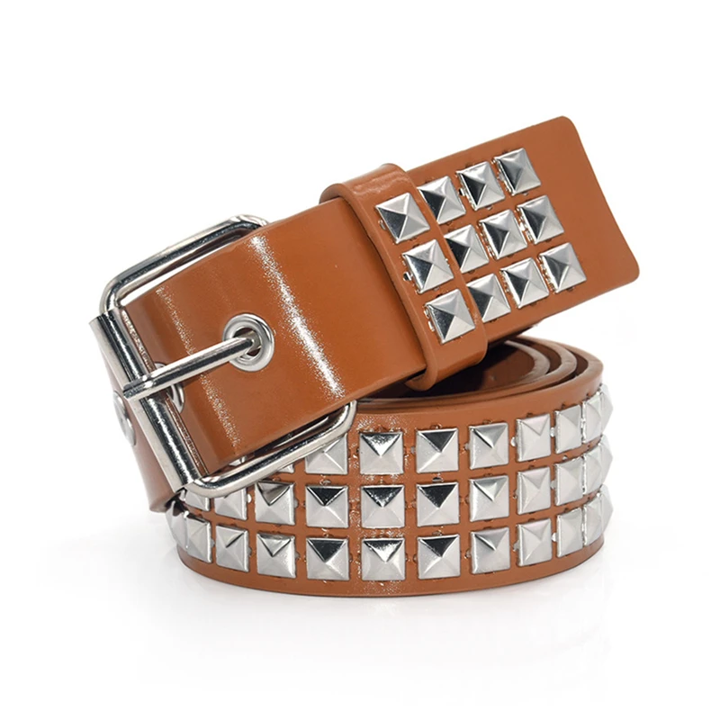 Luxury Square Bead Rivet Belt Metal Pyramid Straps Men And Women Punk Rock Hardware Jeans Designer Female Waist Belts 2022 New