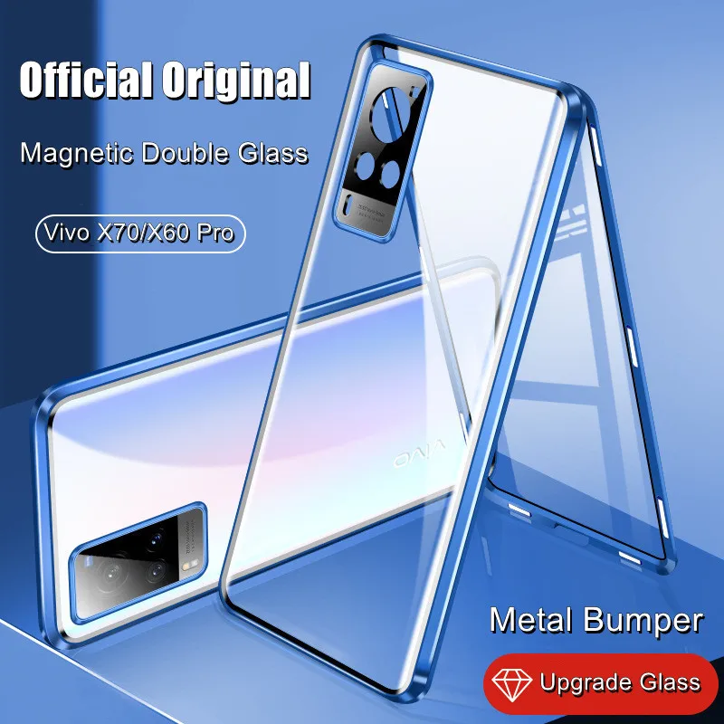 

Double Sided Glass Magnetic Adsorption Cases For Vivo X70 ProTempered Glass Flip Case For Vivo X60 Pro S10 Pro Transparent Cover