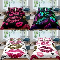 home textiles luxury 3d leopard lips duvet cover set and pillowcase kids bedding set aueuukus queen and king size bedding