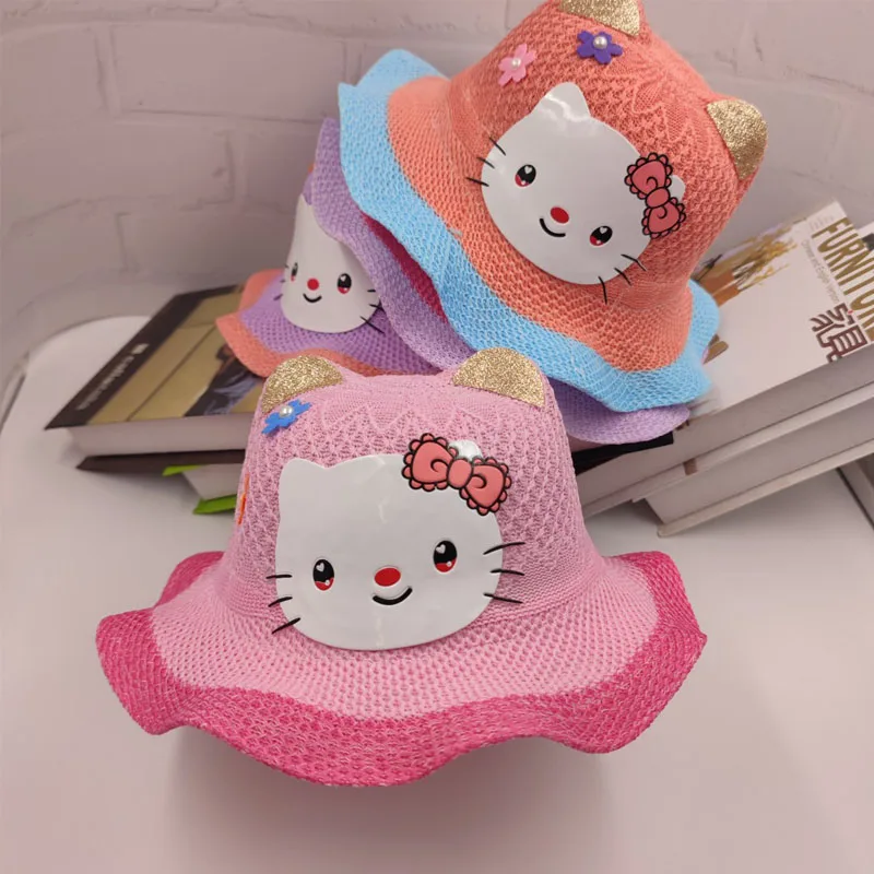 

Панама Sanriod детская соломенная, милая пляжная шапка с аниме, кошкой КТ, для учеников начальной школы, для отдыха и путешествий, на лето