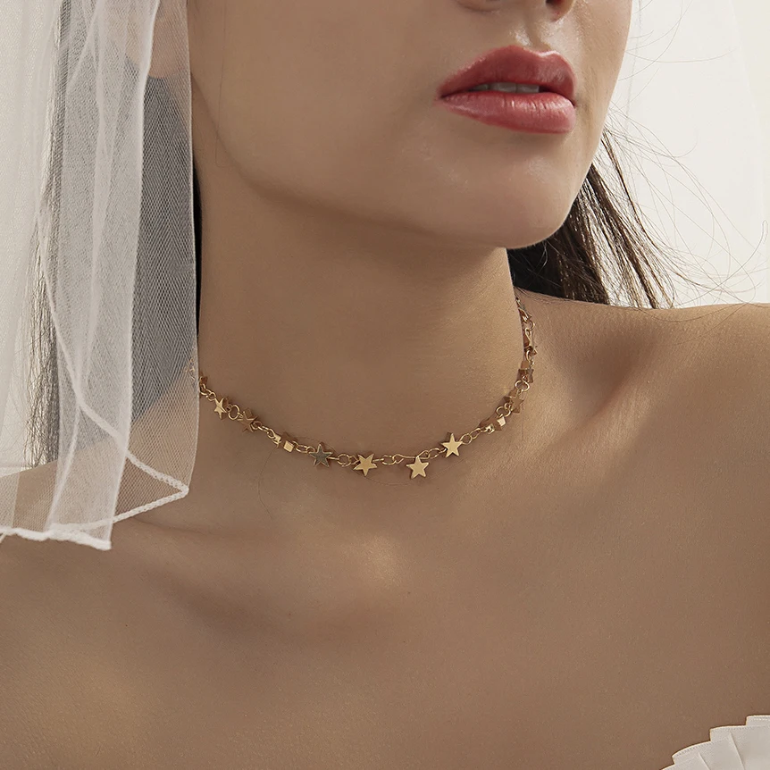 

Kpop Minimalism Tassel Star Pendant Choker Necklace for Women Wedding Bride Punk Vintage Short Collares Chain Marry Accessories