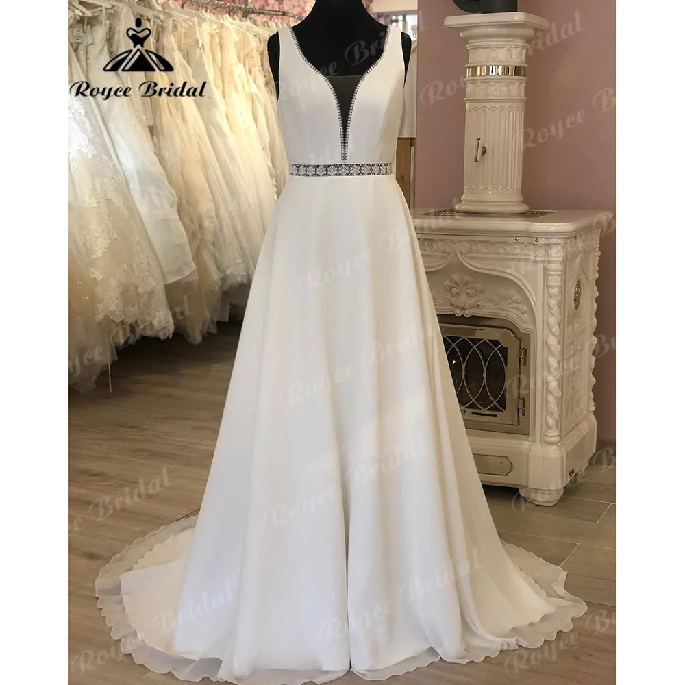 

Summer Robe Civil Plunging Chiffon Lace Flowy Deep V Neck Wedding Dress Women 2024 Beach Bridal Gown suknia slubna Roycebridal