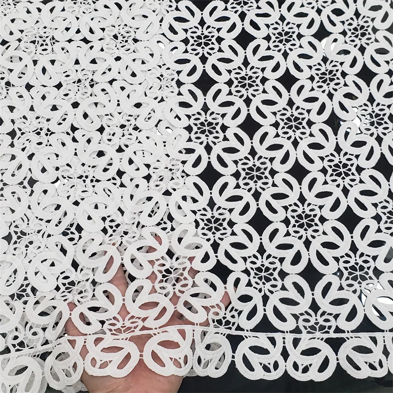 

Factory Price Hot Sales Soft High Quality White Guipure Cord Lace Fabric for African Party Dress KK583_R