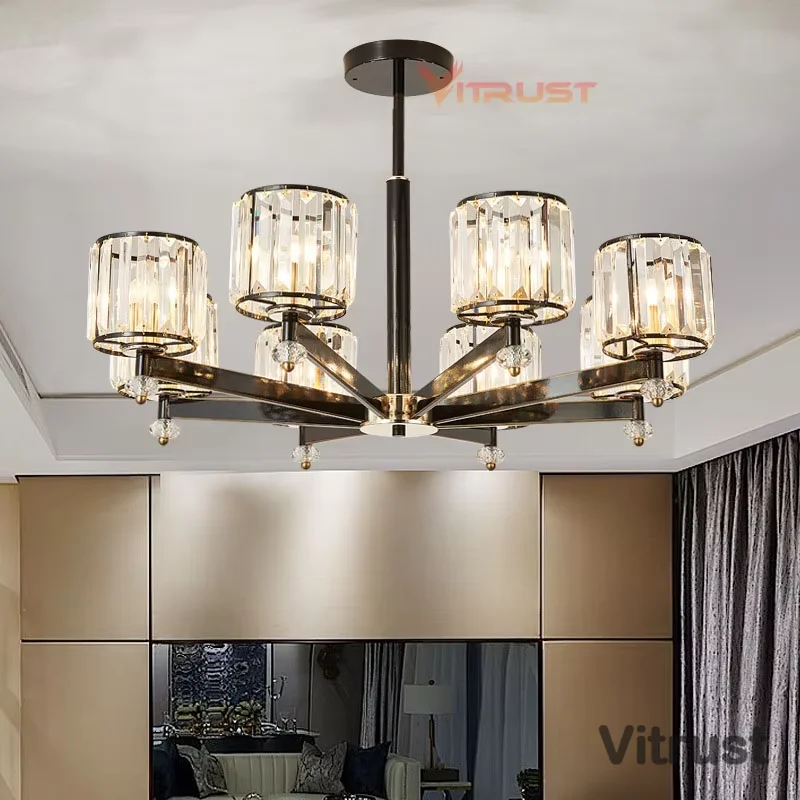 Современная хрустальная люстра черная потолочная светодиодная подвеска