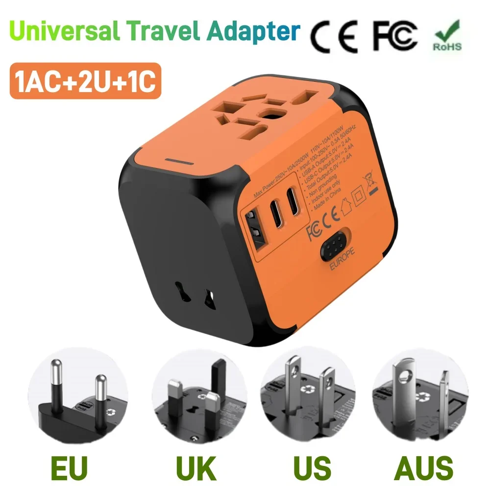 Фото Многофункциональный адаптер 220В на 5В с разъемом USB Type-C, многоконтактный с USB-зарядкой, универсальный дорожный адаптер для ЕС/Великобритании/США. №2