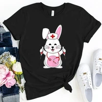 cartoon nurse rabbit print t shirt women short sleeve o neck loose tshirt summer women tee shirt tops camisetas mujer
