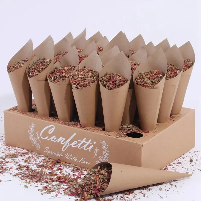 

Wedding Decoration Kraft Paper Wedding Confetti Cone Tray Holder Stand Box